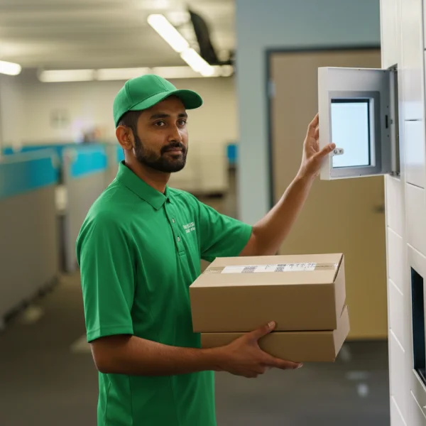 Depósito de un objeto o pedido en un casillero inteligente